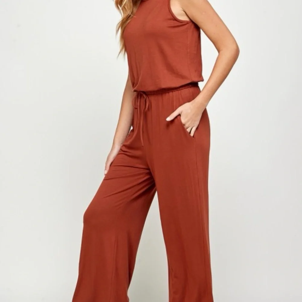 2 Hearts Hazelnut Sleeveless Wide Leg Jumpsuit - Picture 3 of 5